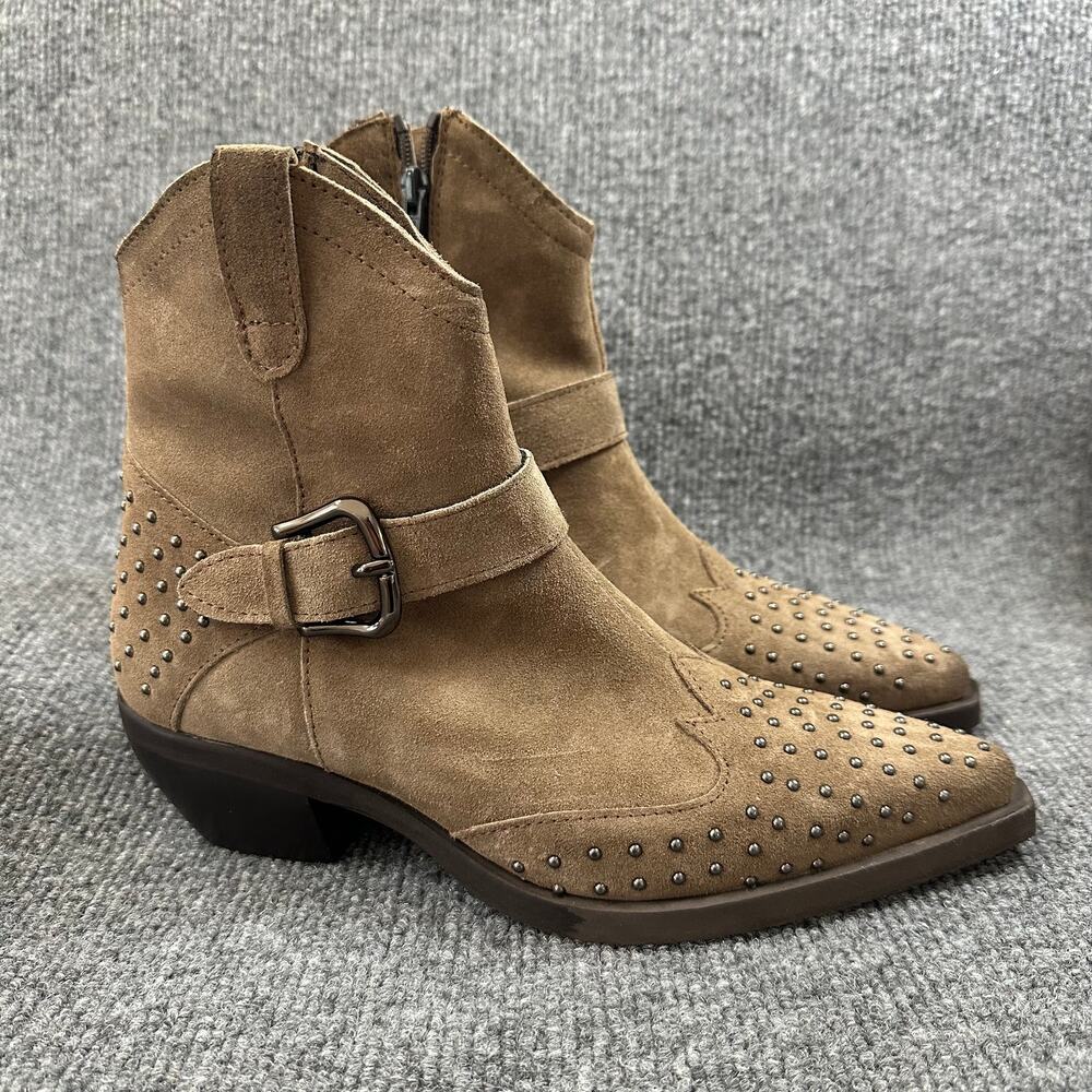 Emanuele Crasto Women's Suede Studded Western Boho Point Toe Cowgirl Booties 6.5